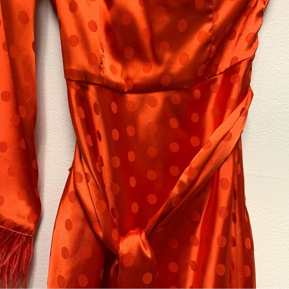 Vici Margaux Satin Feather Trim Midi Dress XS One Shoulder Holiday Christmas Red - Picture 10 of 16